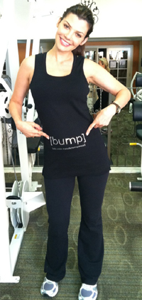 Ali Landry with [bump] shirt at gym